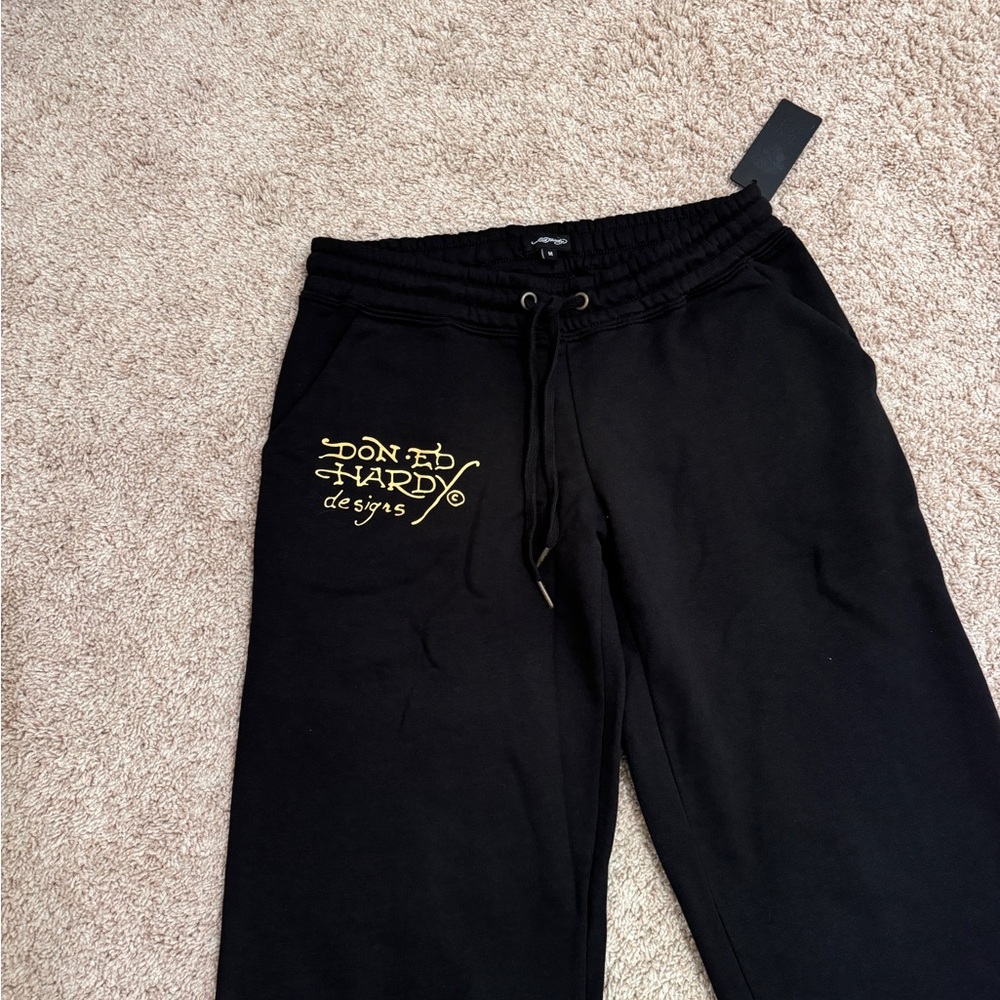NWT Ed Hardy Black Sweatpants Wide Leg Size M - Picture 5 of 7